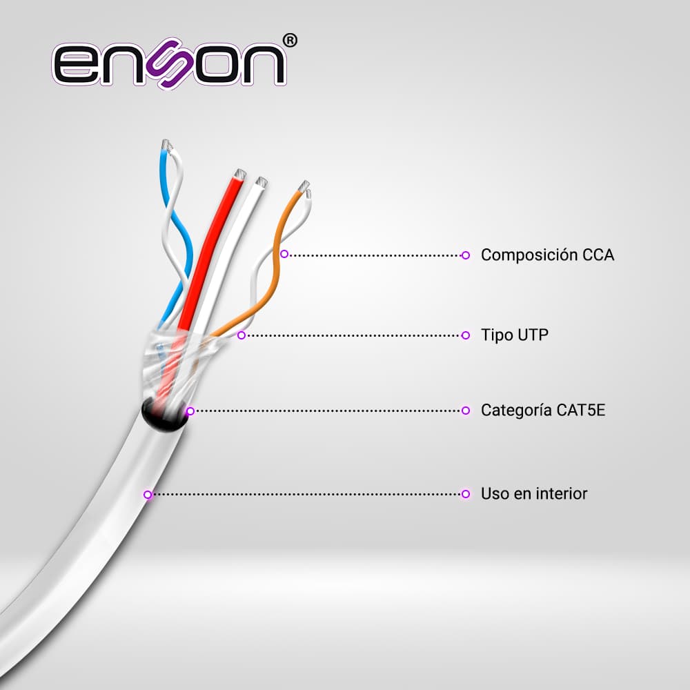 CABLE UTP SIAMES ENSON 51101W500 4C PARA DATOS Y DOS CABLES CALIBRE 18AWG (ROJO Y NEGRO) PARA ALIMENTACION, DISEÑADO PARA SU USO EN SOLUCIONES DE CCTV UNICAMENTE, BOBINA DE 500 METROS COLOR BLANCO PARA SU USO EN EXTERIOR - Miniatura 3