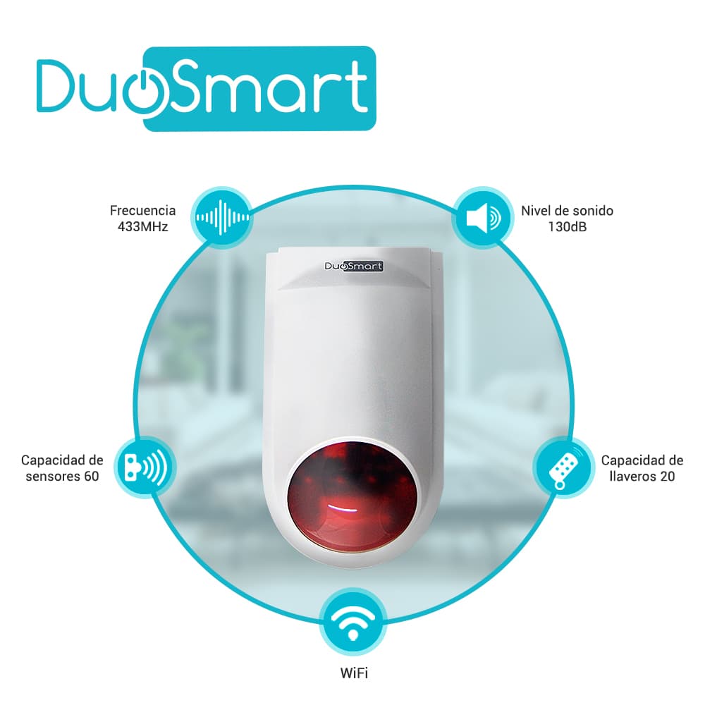 SIRENA INTELIGENTE WIFI 2.4 DUOSMART B20 STANDALONE MONITOREO EN APP DUOSMART  **SOPORTA DISPOSITIVOS RF DUOSMART SERIE C**  20 CONTROLES 60 DISPOSITIVOS EN MODO 24HRS AUDIBLE INTERIORES O PERIMETRALES - Miniatura 3