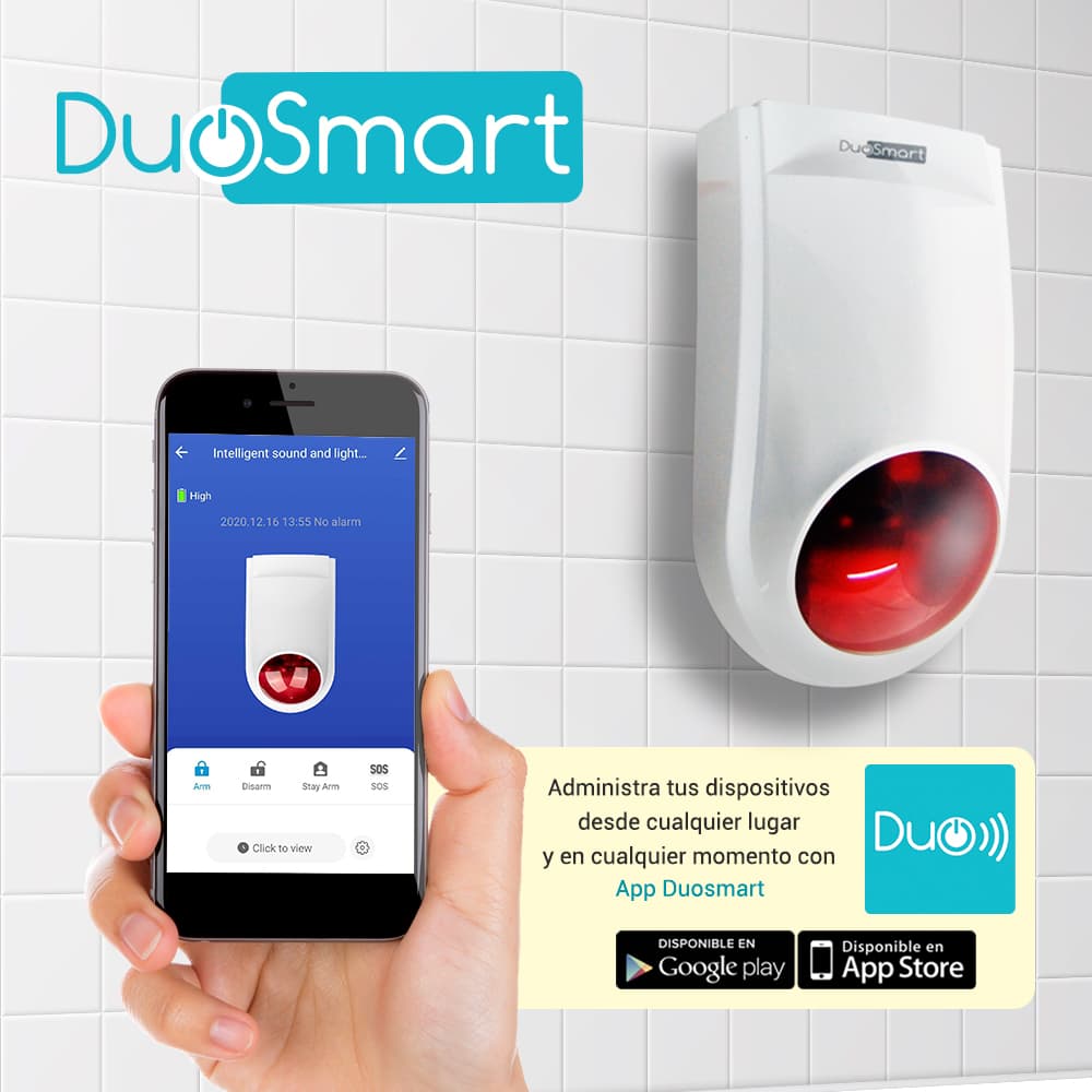 SIRENA INTELIGENTE WIFI 2.4 DUOSMART B20 STANDALONE MONITOREO EN APP DUOSMART  **SOPORTA DISPOSITIVOS RF DUOSMART SERIE C**  20 CONTROLES 60 DISPOSITIVOS EN MODO 24HRS AUDIBLE INTERIORES O PERIMETRALES - Miniatura 5