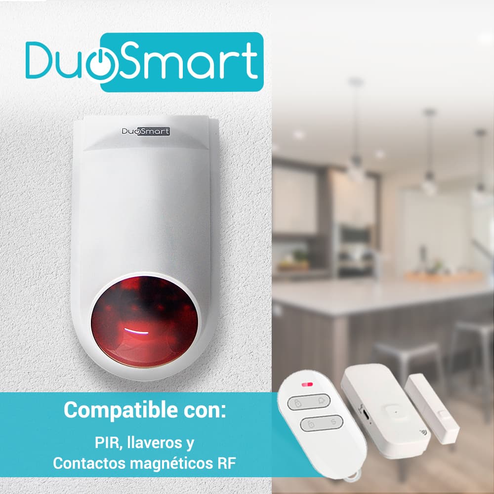 SIRENA INTELIGENTE WIFI 2.4 DUOSMART B20 STANDALONE MONITOREO EN APP DUOSMART  **SOPORTA DISPOSITIVOS RF DUOSMART SERIE C**  20 CONTROLES 60 DISPOSITIVOS EN MODO 24HRS AUDIBLE INTERIORES O PERIMETRALES - Miniatura 6