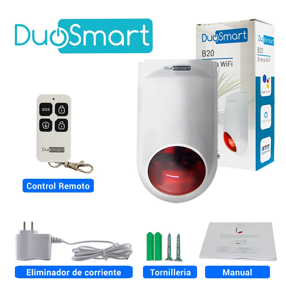 SIRENA INTELIGENTE WIFI 2.4 DUOSMART B20 STANDALONE MONITOREO EN APP DUOSMART  **SOPORTA DISPOSITIVOS RF DUOSMART SERIE C**  20 CONTROLES 60 DISPOSITIVOS EN MODO 24HRS AUDIBLE INTERIORES O PERIMETRALES - Miniatura 7