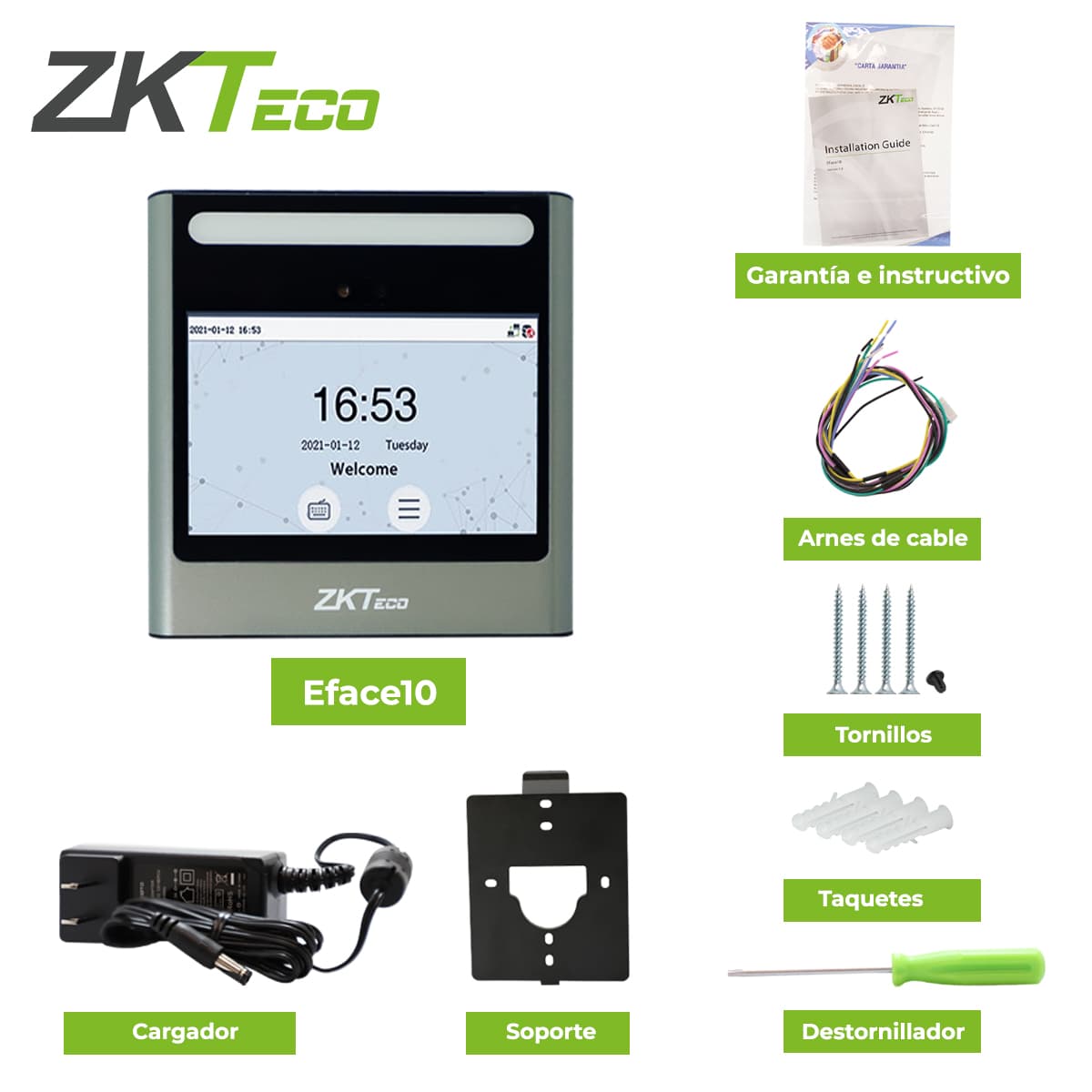 TERMINAL DE ACCESO Y ASISTENCIA CON RECONOCIMIENTO FACIAL Y CONTRASEÑA EFACE10  ZKTECO PANTALLA DE 4.3 PULGADAS 500 ROSTROS/ 150,000 EVENTOS  SALIDA DE RELEVADOR ACEPTA BOTON TCP/IP ADMS  COMPATIBLE CON BIOTIME PRO Y BIOACCESS IVS MODULO DE ASISTENCI - Miniatura 5