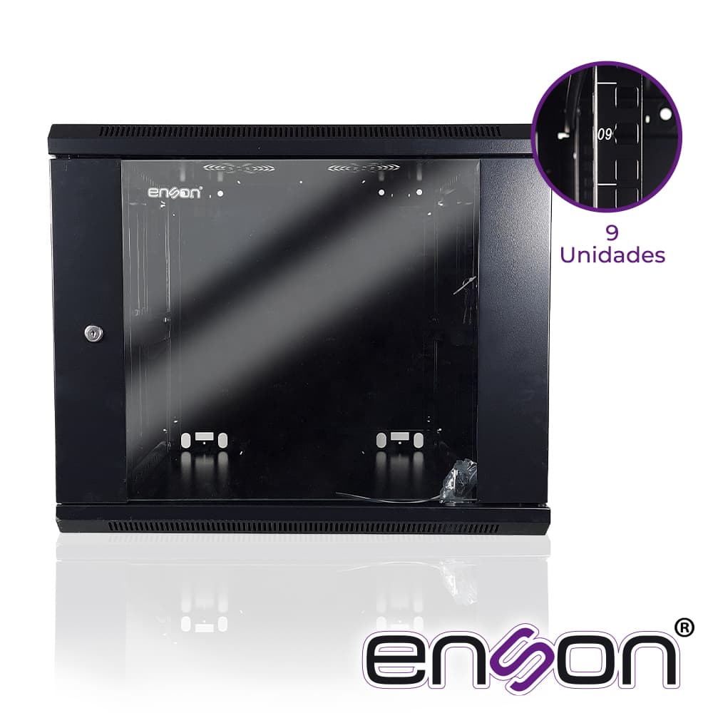 GABINETE DE PARED ENSON ENS-RKGB9U2 9UR PUERTA FRONTAL DE CRISTAL TEMPLADO CON CERRADURA DE SEGURIDAD RANURAS DE VENTILACION EN LA PARTE SUPERIOR PARA 2 VENTILADORES DE 11 CM 600X600X501MM - Miniatura 3