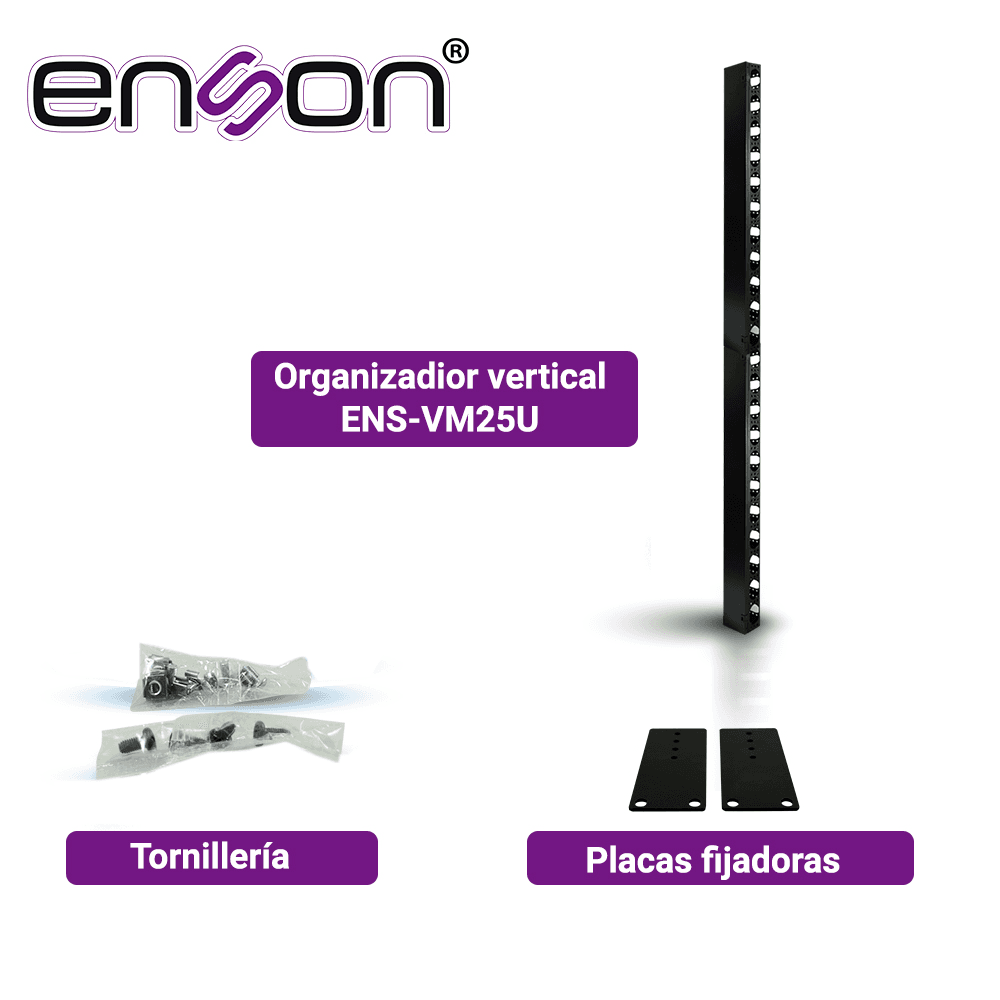 ORGANIZADOR VERTICAL ENSON ENS-VM25U PARA RACK DE 25UR CON VENTANAS DE ACCESO DE CABLEADO FABRICADO EN METAL TAPA REMOVIBLE PARA MEJOR ACCESO - Miniatura 5