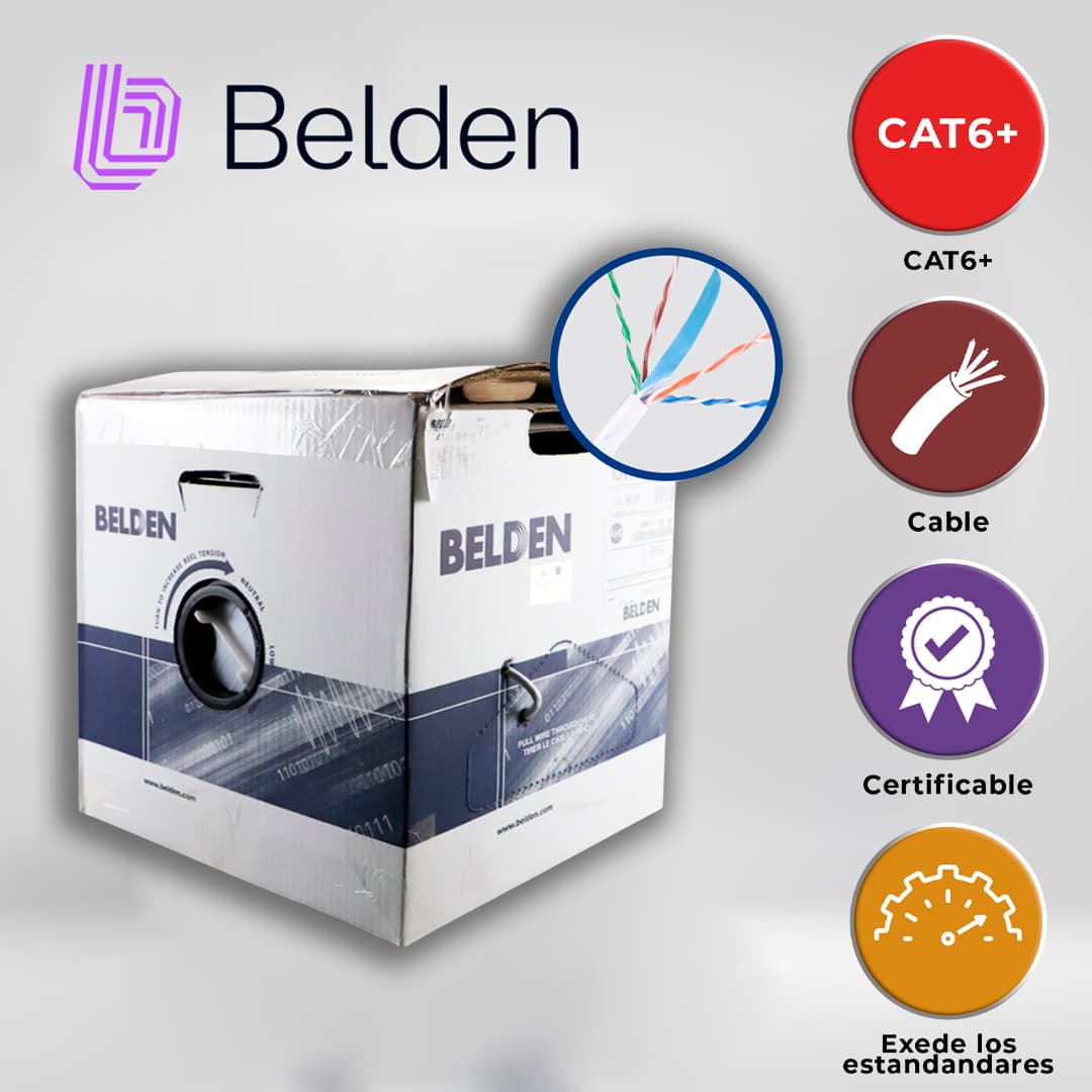 CABLE UTP CAT6+ BELDEN 2412 009A1000 / INTERIOR / BLANCO / 350MHZ / 4 PARES / 23 AWG / FORRO PVC / CMR / CERTIFICABLE / BOBINA EN CAJA / 1,000 PIES 305 METROS - Miniatura 6