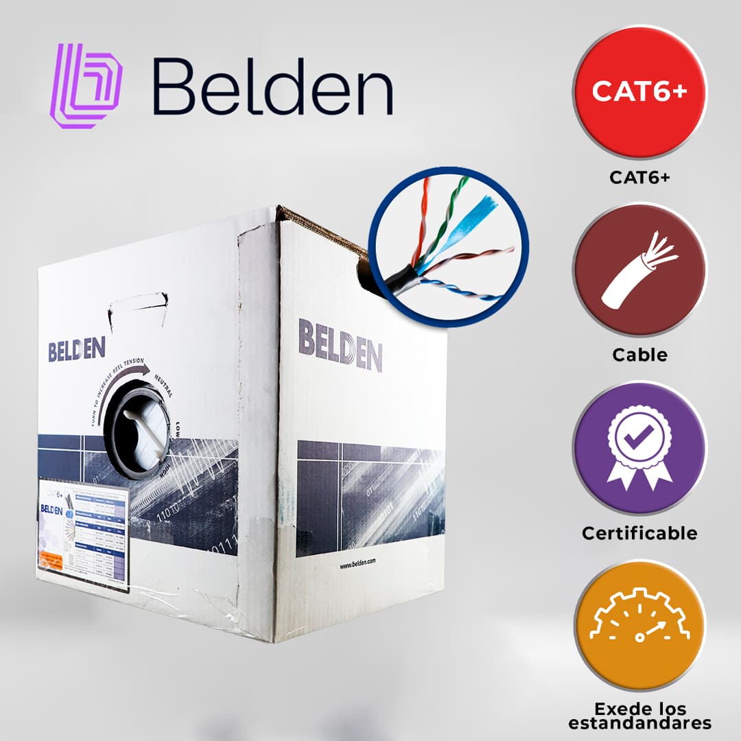 CABLE UTP CAT6+ BELDEN 2412 010A1000 / INTERIOR / NEGRO / 350MHZ / 4 PARES / 23 AWG / FORRO PVC / CMR / CERTIFICABLE / BOBINA EN CAJA / 1,000 PIES 305 METROS - Miniatura 6