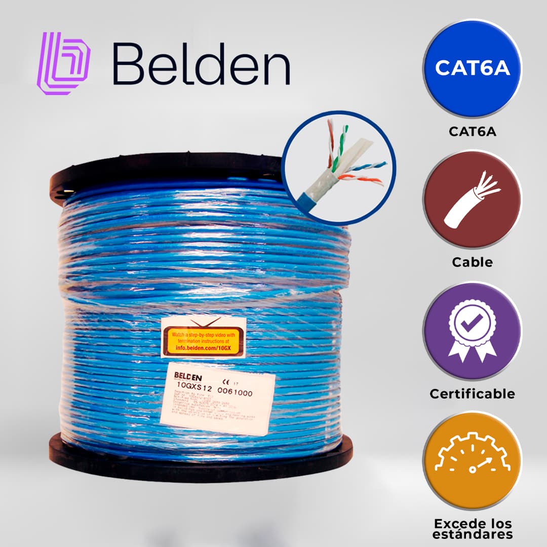 CABLE UTP CAT6A BELDEN 10GXS12 0061000 / INTERIOR / AZUL / 625MHZ / 4 PARES / 23 AWG / FORRO PVC / CMR / CERTIFICABLE / BOBINA / 1,000 PIES 305 METROS - Miniatura 6