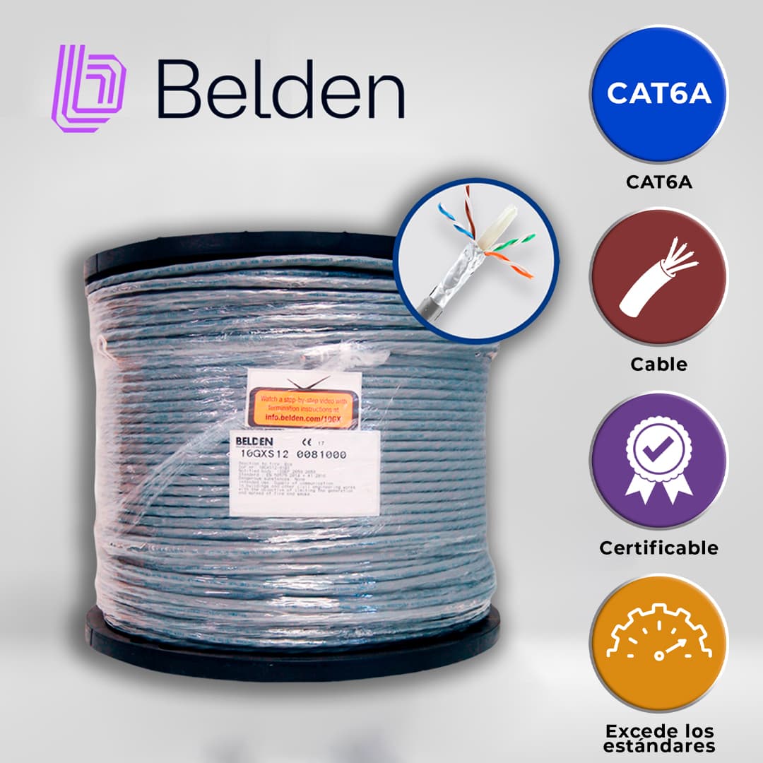 CABLE UTP CAT6A BELDEN 10GXS12 0081000 / INTERIOR / GRIS / 625MHZ / 4 PARES / 23 AWG / FORRO PVC / CMR / CERTIFICABLE / BOBINA / 1,000 PIES 305 METROS - Miniatura 7