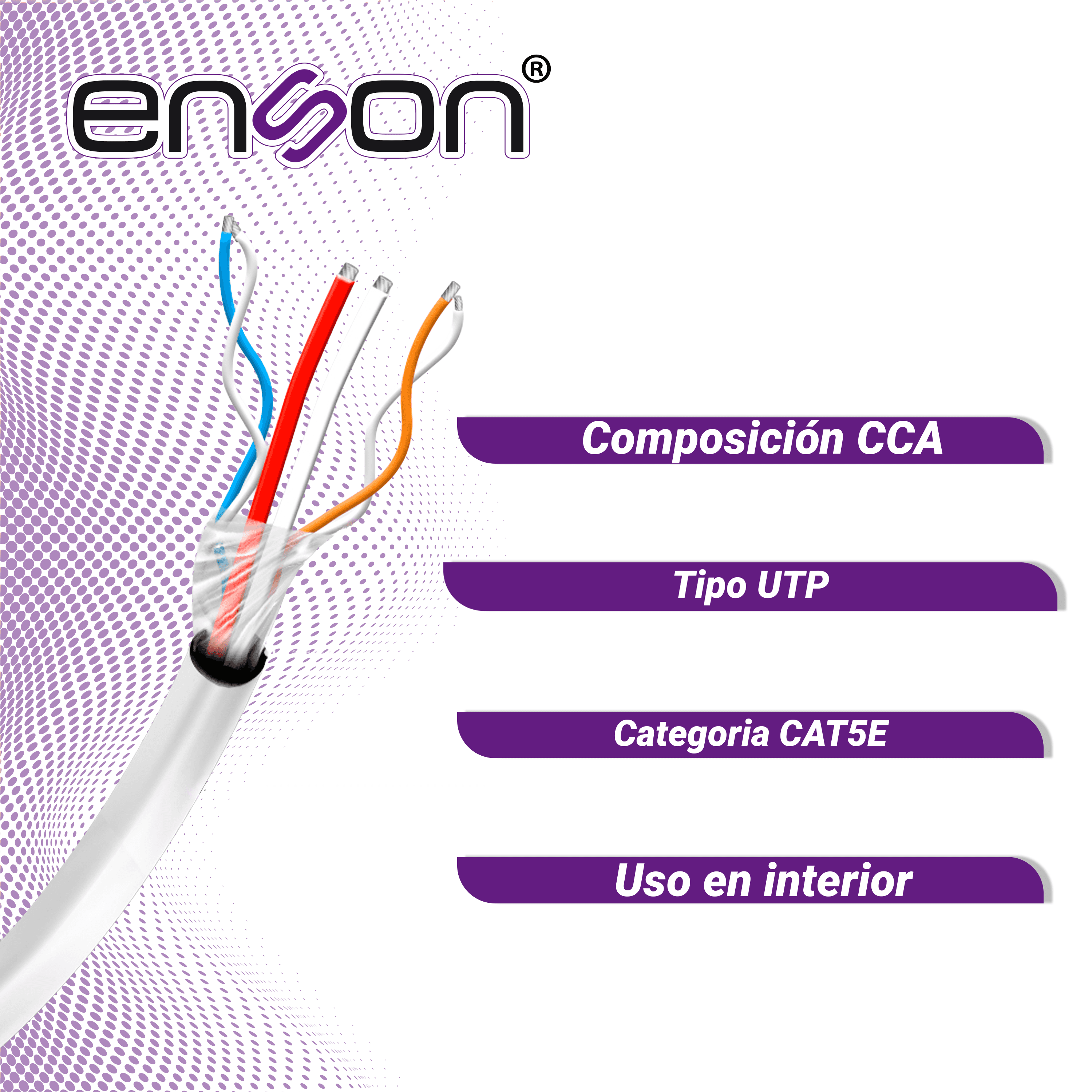 CABLE UTP SIAMES ENSON 51101W500 4C PARA DATOS Y DOS CABLES CALIBRE 18AWG (ROJO Y NEGRO) PARA ALIMENTACION, DISEÑADO PARA SU USO EN SOLUCIONES DE CCTV UNICAMENTE, BOBINA DE 500 METROS COLOR BLANCO PARA SU USO EN EXTERIOR - Miniatura 7