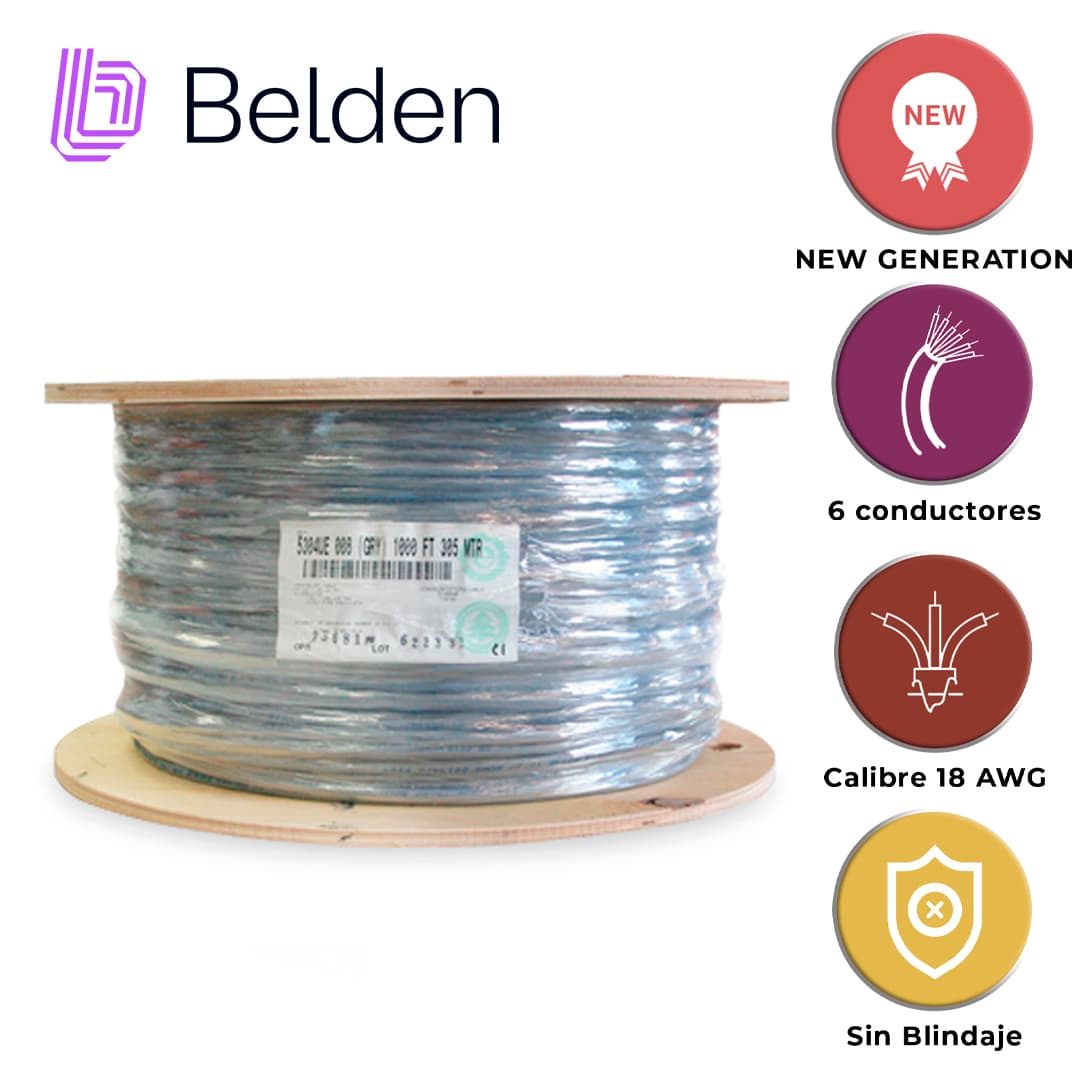 CABLE DE SEGURIDAD Y ALARMA BELDEN 5304UE 0081000 / INTERIOR / GRIS / 6 CONDUCTORES / 18 AWG / MULTIFILAR / FORRO PVC / CMR / BOBINA / 1,000 PIES 305 METROS - Miniatura 3
