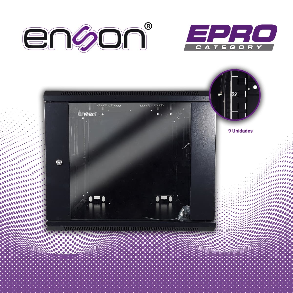 GABINETE DE PARED ENSON ENS-RKGB9U2 9UR PUERTA FRONTAL DE CRISTAL TEMPLADO CON CERRADURA DE SEGURIDAD RANURAS DE VENTILACION EN LA PARTE SUPERIOR PARA 2 VENTILADORES DE 11 CM 600X600X501MM - Miniatura 6